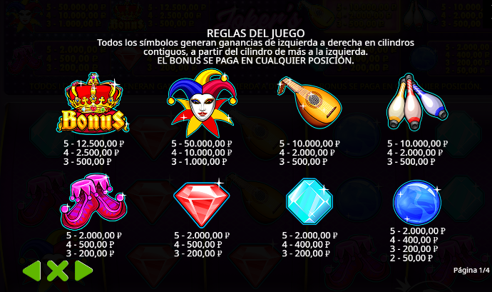 Valores de los símbolos en la tragaperras Joker Jewels