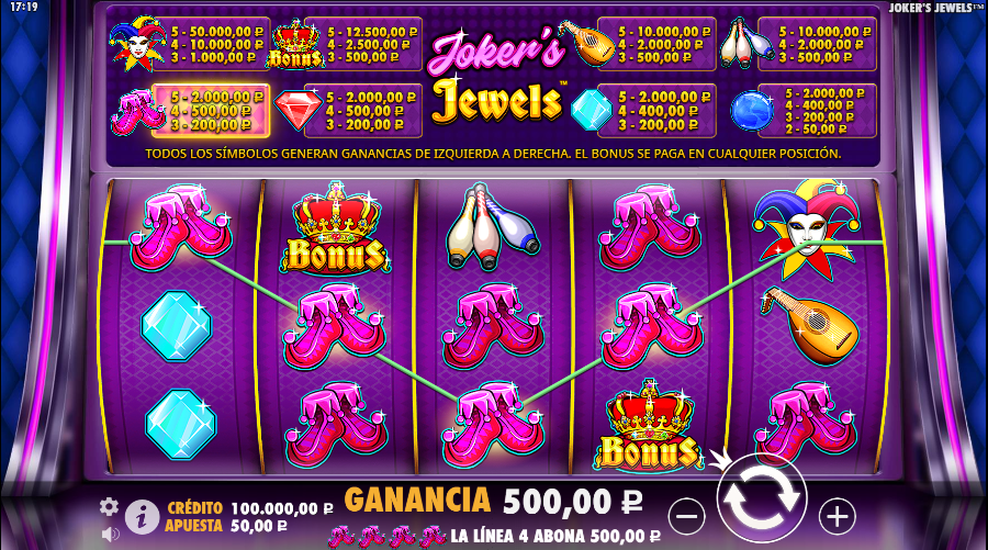 Combinación ganadora en la tragaperras Joker Jewels