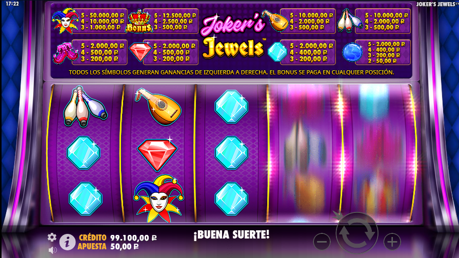 Jugabilidad de la tragaperras Joker Jewels