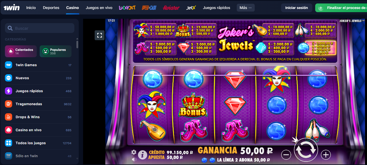 Juega a Joker Jewels en 1Win Casino